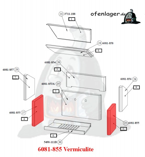 6081-855 Vermiculite Brennraum / 1 Stück