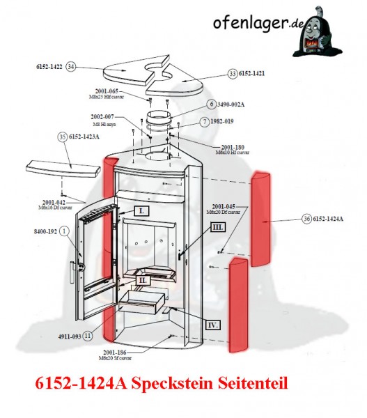 6152-1424A Speckstein Seitenteil / 1 Stück