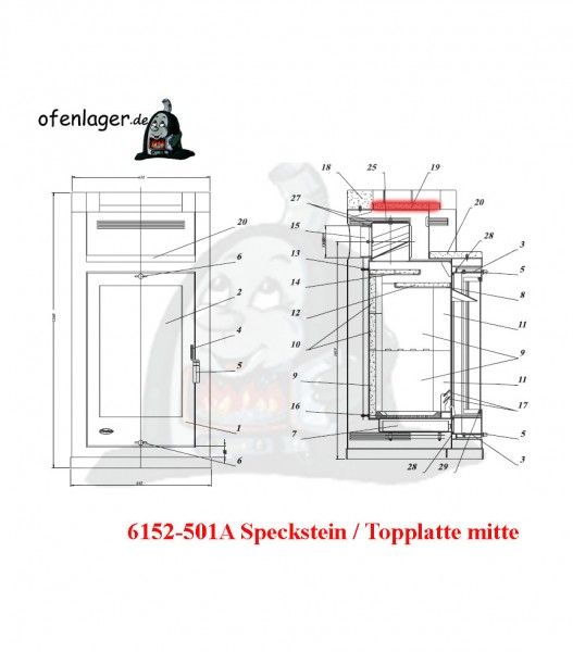 6152-501A Speckstein/Topplatte Mitte