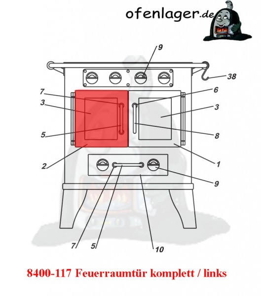 8400-117 Feuerraumtür komplett / links