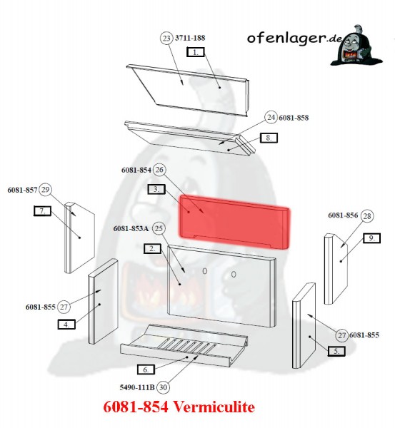 6081-854 Vermiculite Brennraum