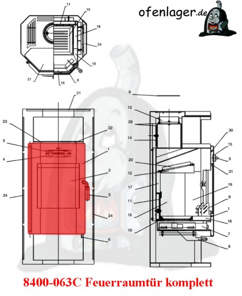 8400-063C Feuerraumtür Komplett