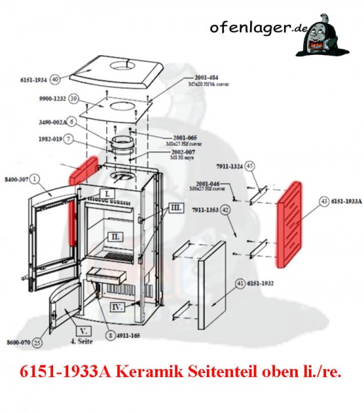 6151-1933A Keramik Seitenteil oben / 1 Stück