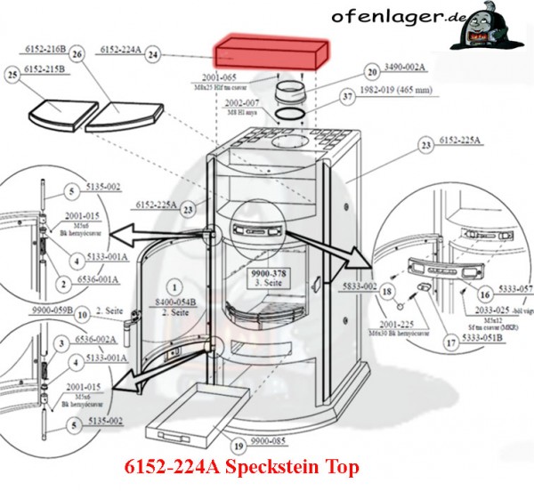 6152-224A Speckstein Einleger Top