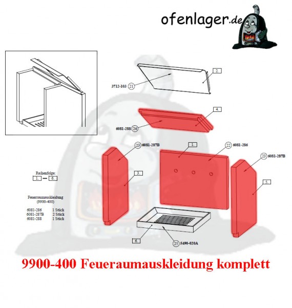 9900-400 Feuerraumauskleidung komplett