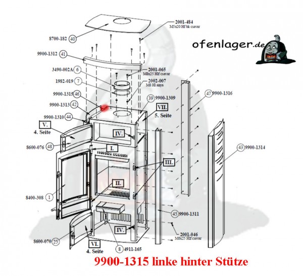 9900-1315 Linke hintere Stütze