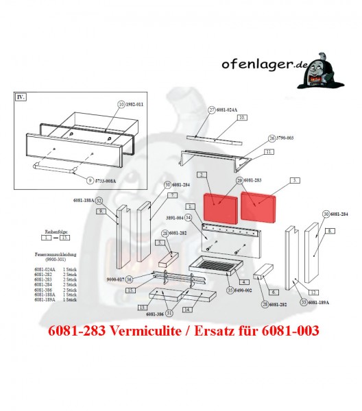 6081-283 Vermiculite- Ersatz für 6081-003 / 1 Stück