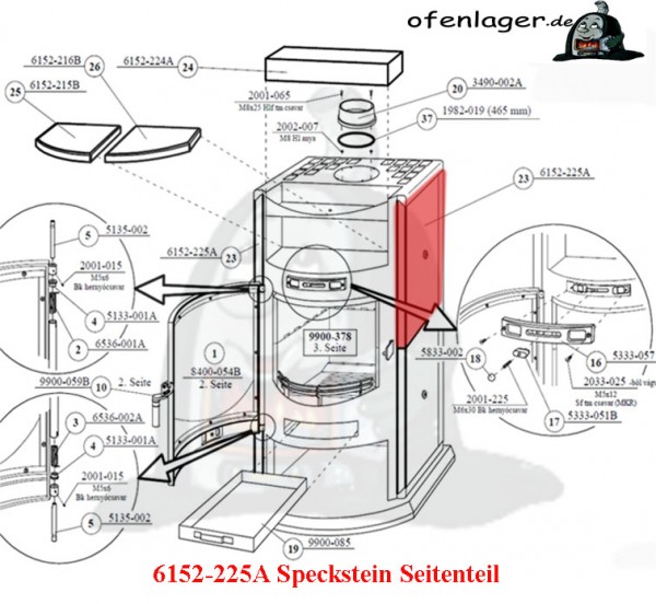 6152-225A Speckstein Seitenteil / 1 Stück