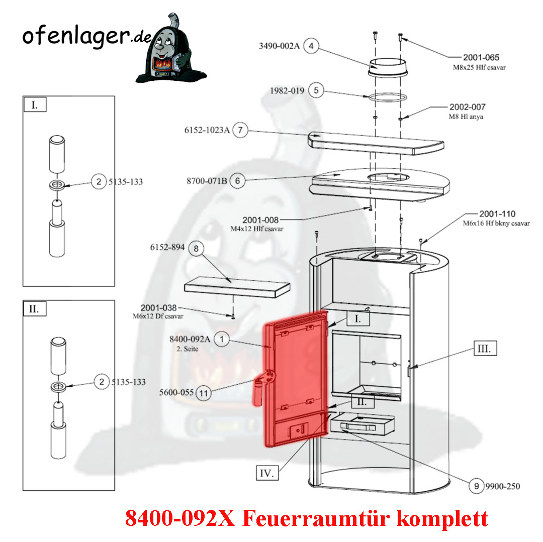 Feuerraumauskleidung Vermiculite 5-teilig Für Fireplace Santa Fe Kaminofen – Passgenau