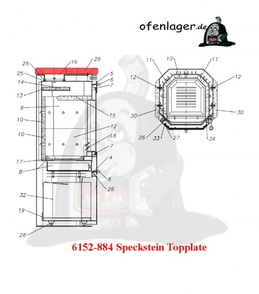 6152-884 Speckstein/Topplatte