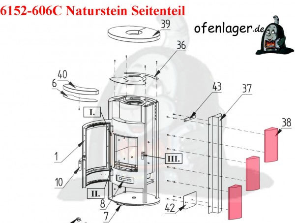 6152-606C Naturstein Seitenteil / 1 Stück