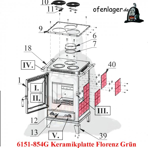 6151-854G Keramikplatte Florenz Grün / 1Stück