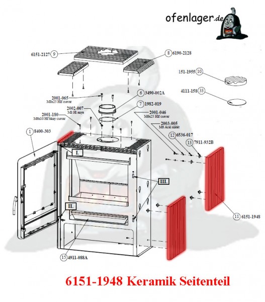 6151-1948 Keramik Seitenteil / 1Stück