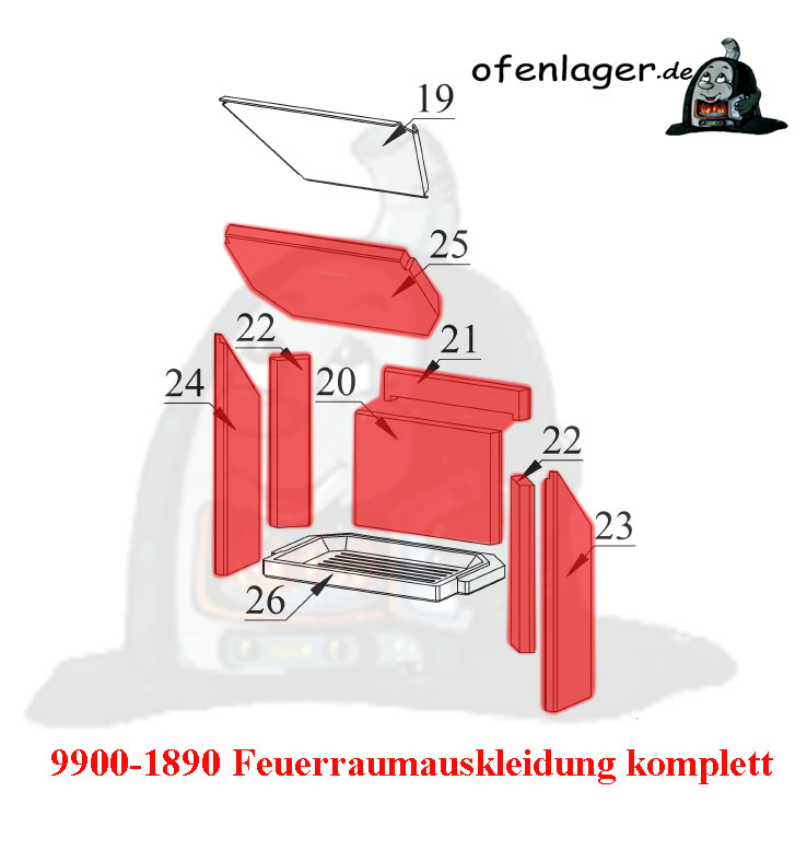 9900-1890 Feuerraumauskleidung komplett | Adelaide Keramik K5694