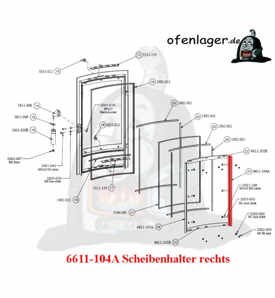 6611-104A Scheibenhalter rechts 4 Stück