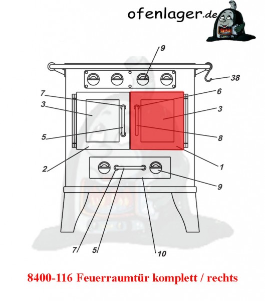 8400-116 Feuerraumtür komplett / rechts