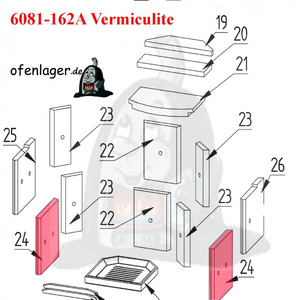 6081-162A Vermiculite Brennraum / 1 Stück