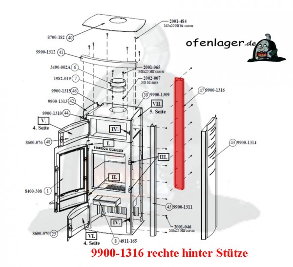 9900-1316 rechte hintere Stütze