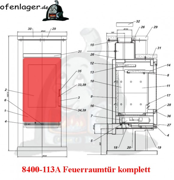 8400-113A Feuerraumtür komplett