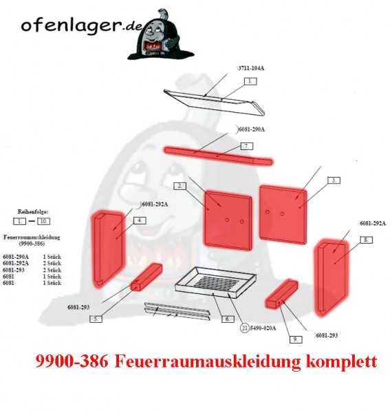 9900-386 Feuerraumauskleidung komplett