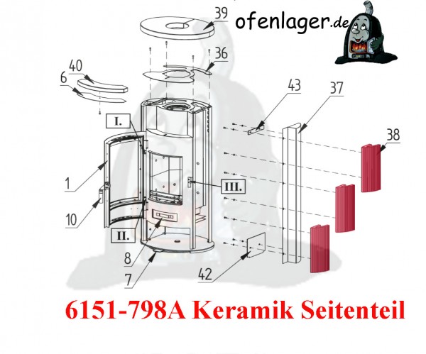 6151-798A Keramikkachel Seitenteil / 1 Stück