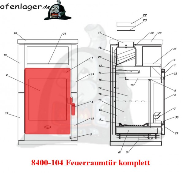 8400-104 Feuerraumtür komplett