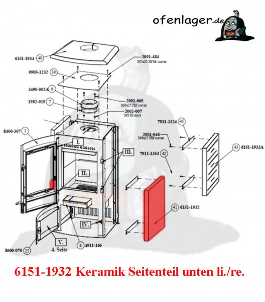 6151-1932 Keramik Seitenteil unten / 1 Stück