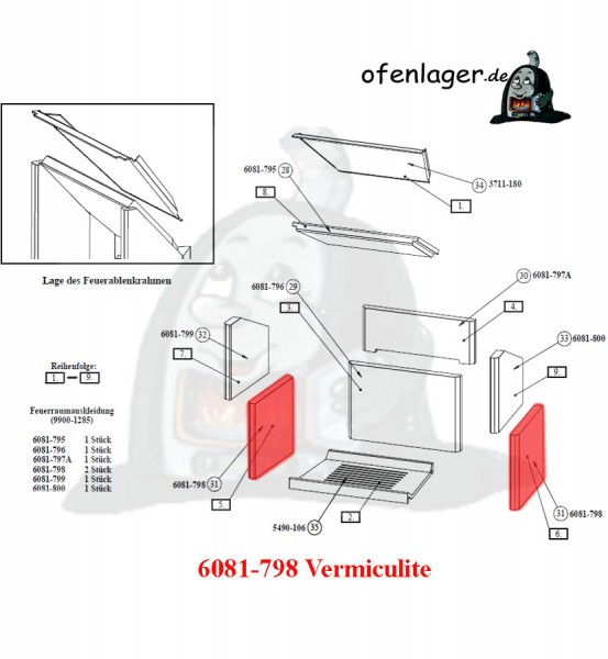 6081-798 Vermiculite Brennraum / 1 Stück