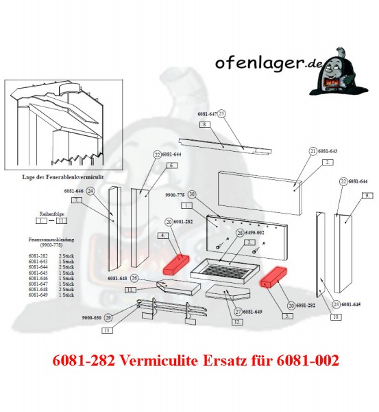 6081-282 Vermiculite- Ersatz für 6081-002 / 1 Stück