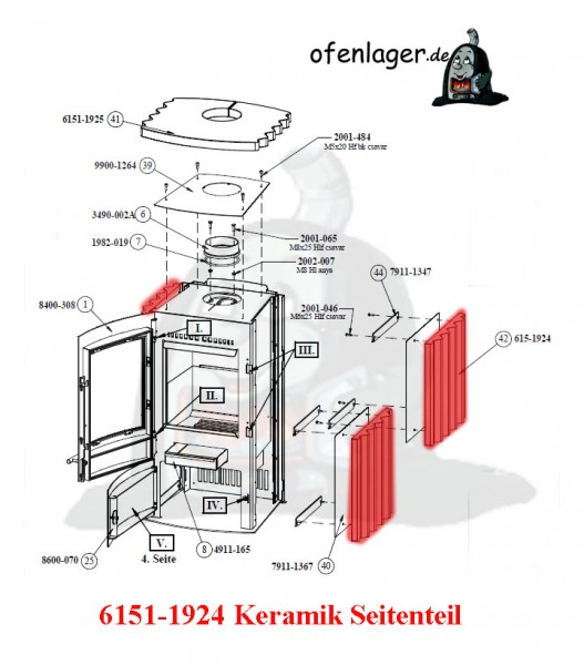 6151-1924 Keramik Seitenteil / 1 Stück