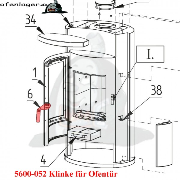 5600-052 Klinke für Ofentür