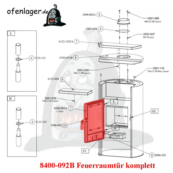 8400-092B Feuerraumtür komplett