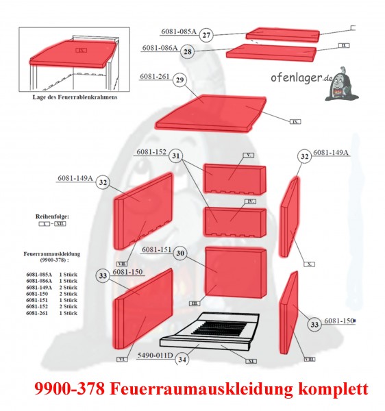 9900-378 Feuerraumauskleidung komplett NEU