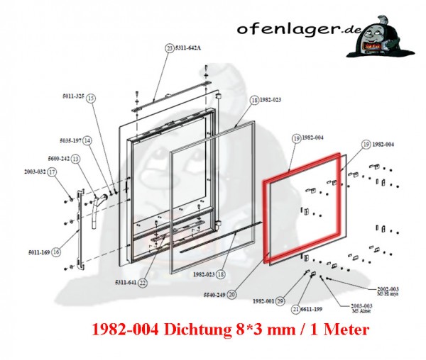 1982-004 Dichtung 8 * 3 mm / 1 Meter