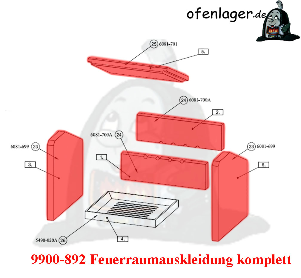 9900-892 Feuerraumauskleidung komplett | Beni R3600!! Neu | Ersatzteile