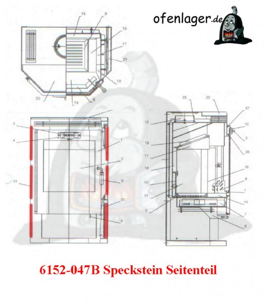 6152-047B Speckstein/Seitenteil / 1 Stück