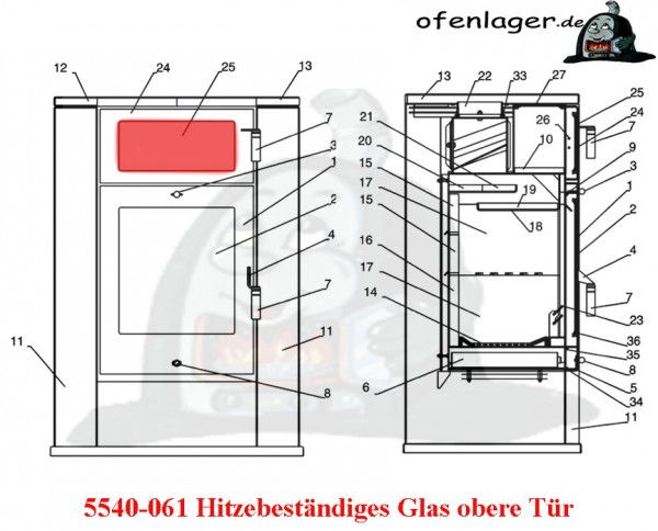 5540-061 Hitzebeständiges Glas obere Tür