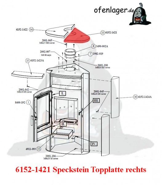 6152-1421 Speckstein Topplatte rechts