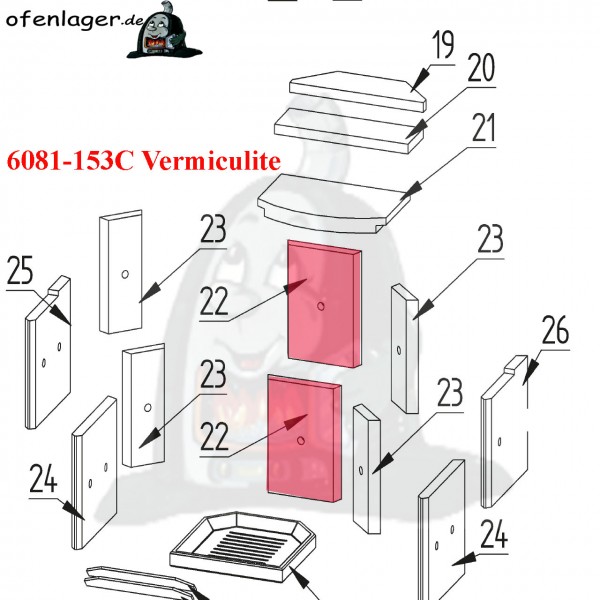 6081-153C Vermiculite Brennraum / 1 Stück