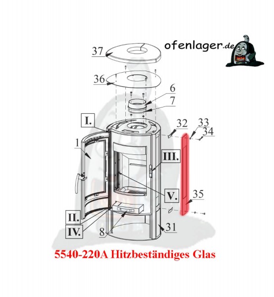 5540-220A seitlich Außen Links/Rechts Hiztebeständiges Glas