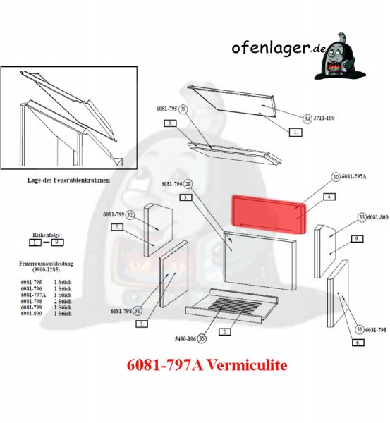 6081-797A Vermiculite Brennraum