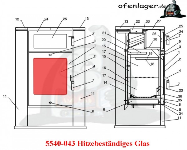 5540-043 Hitzebeständiges Glas Tür